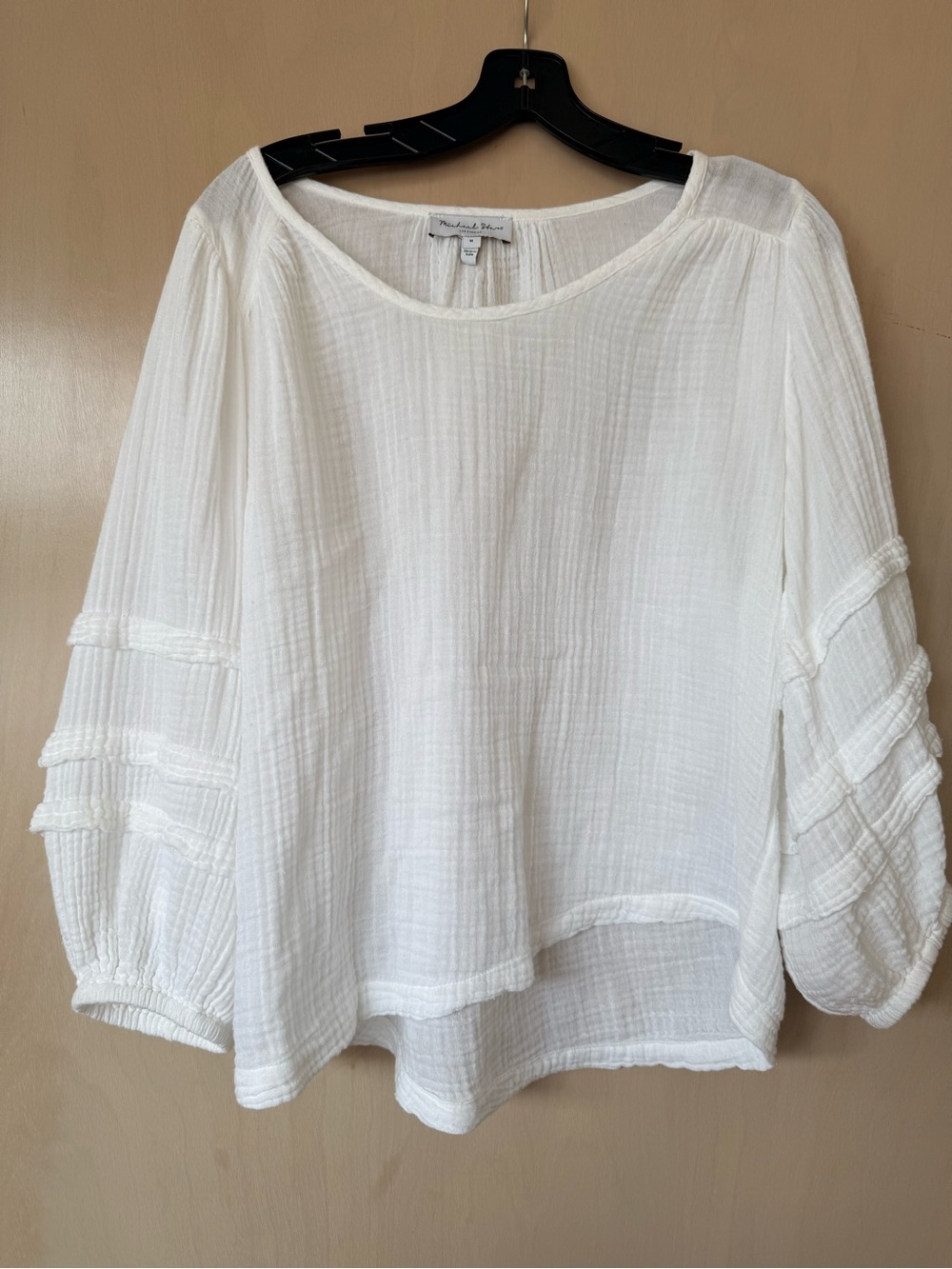 Michael Stars White Gauze Balloon-Sleeve Blouse